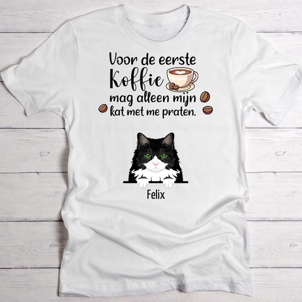 Pet Printed Eerste koffie en katten Gepersonaliseerde T Shirt