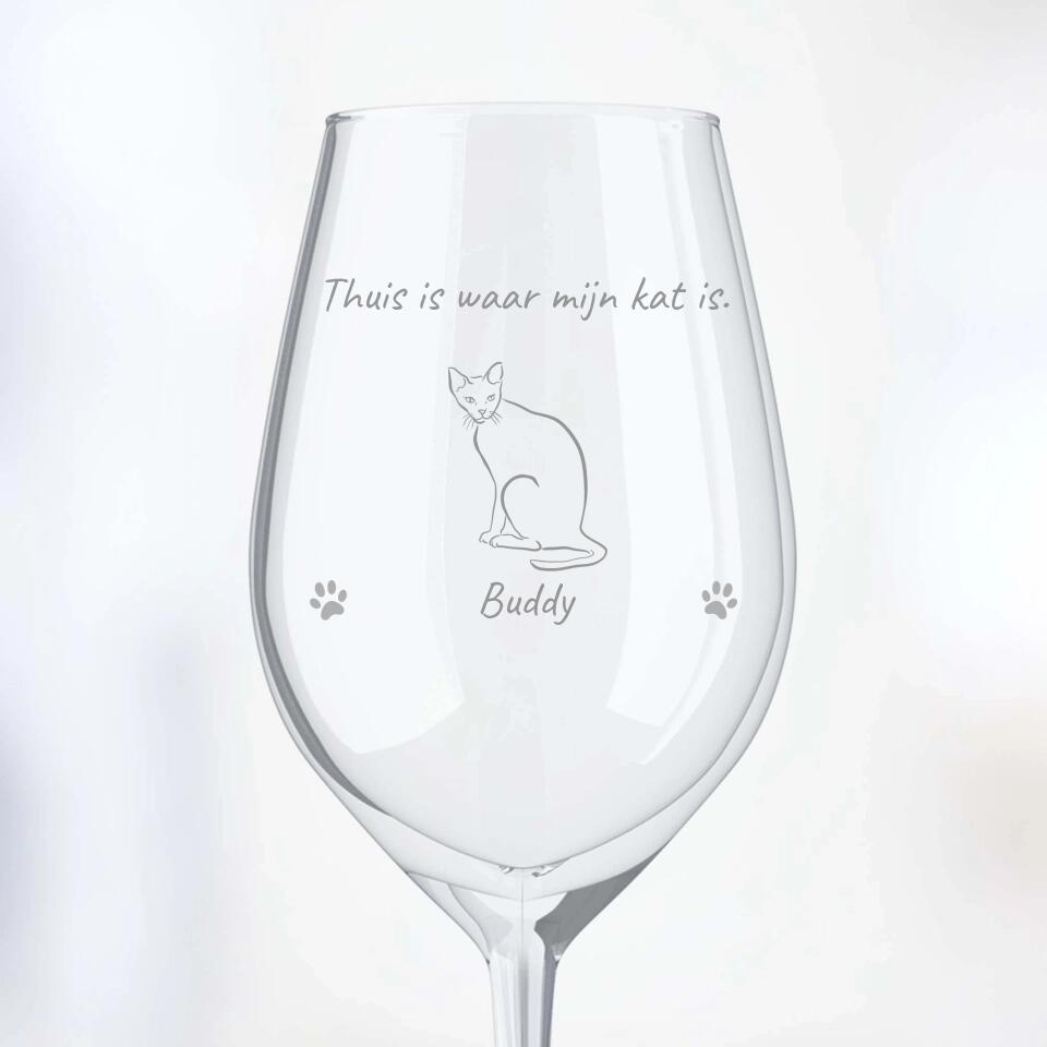 Thuis is waar mijn kat is - Gepersonaliseerde wijnglas