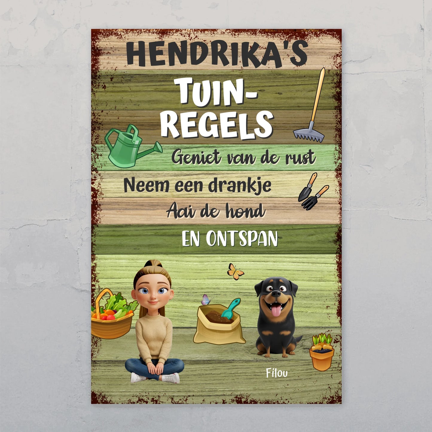 Tuinregels met hond - Gepersonaliseerd tuinbordje