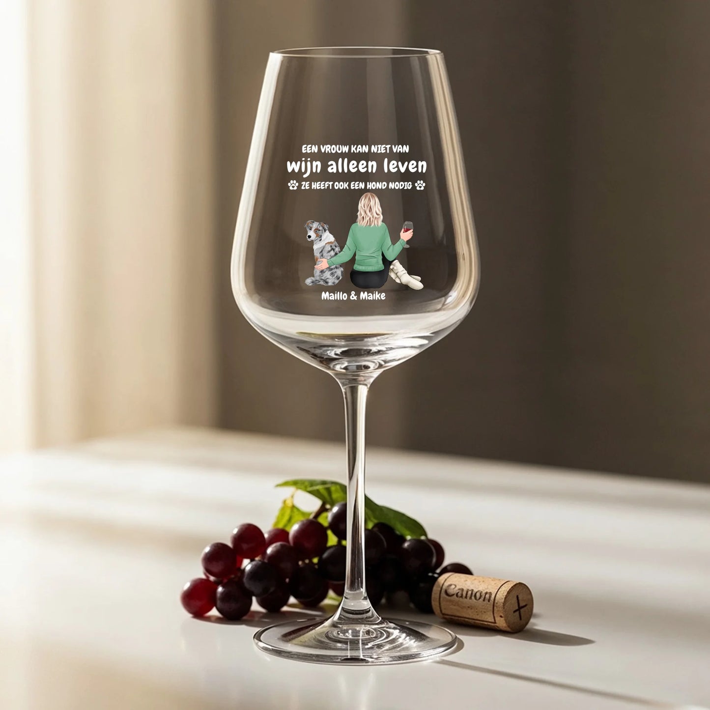 Geen overleving zonder wijn en dieren - Gepersonaliseerd wijnglas