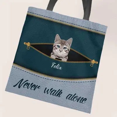 Never walk alone lederlook katten - Gepersonaliseerde draagtas