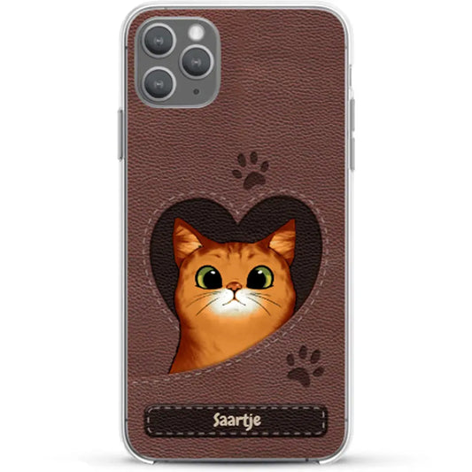 Cat Heart Leather Look - Gepersonaliseerd telefoonhoesje