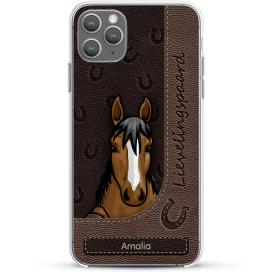 Spionerende paarden Leather Look - Gepersonaliseerd telefoonhoesje