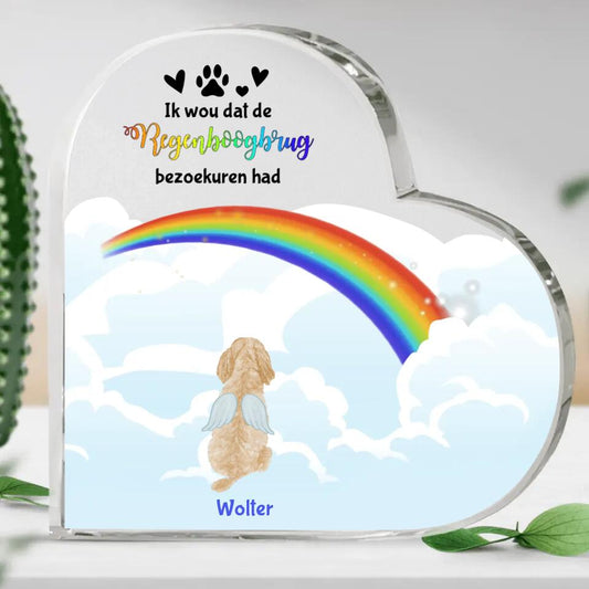 Regenboogbrug met hond - Gepersonaliseerd glazen hart