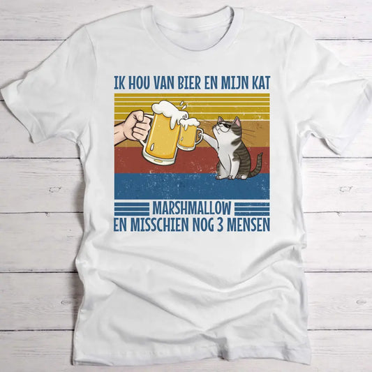 Ik hou van bier en mijn kat - Gepersonaliseerde T-Shirt