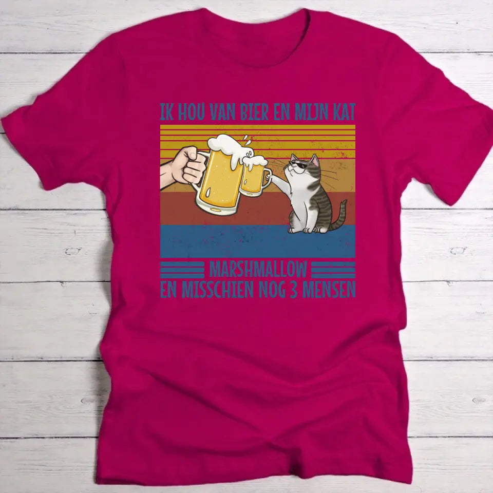 Ik hou van bier en mijn kat - Gepersonaliseerde T-Shirt