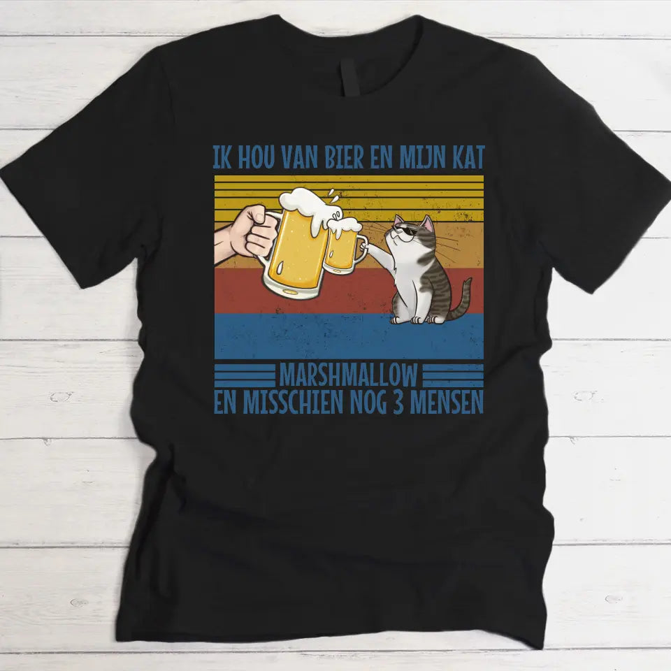 Ik hou van bier en mijn kat - Gepersonaliseerde T-Shirt