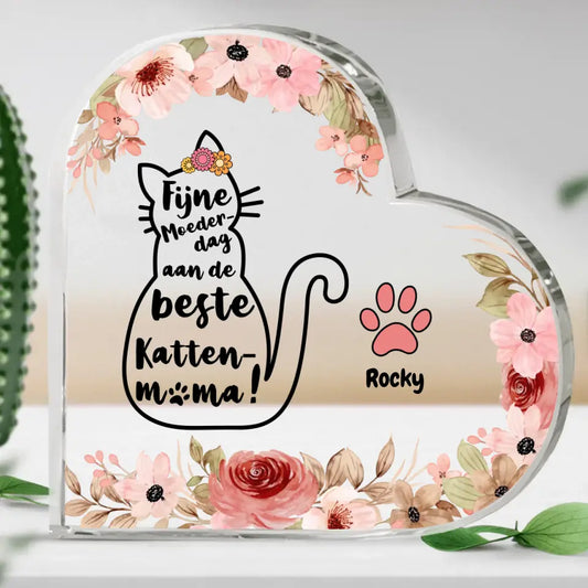 Beste kattenmama - Gepersonaliseerde glazen hart