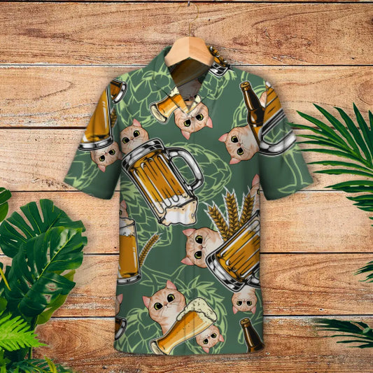 Bier met nieuwsgierige katten - Gepersonaliseerd Hawaiiaans hemd