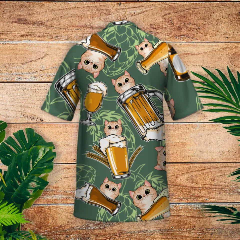 Bier met nieuwsgierige katten - Gepersonaliseerd Hawaiiaans hemd