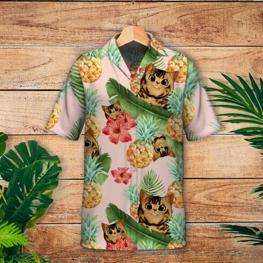 Tropical nieuwsgierige katten - Gepersonaliseerd Hawaiiaans hemd