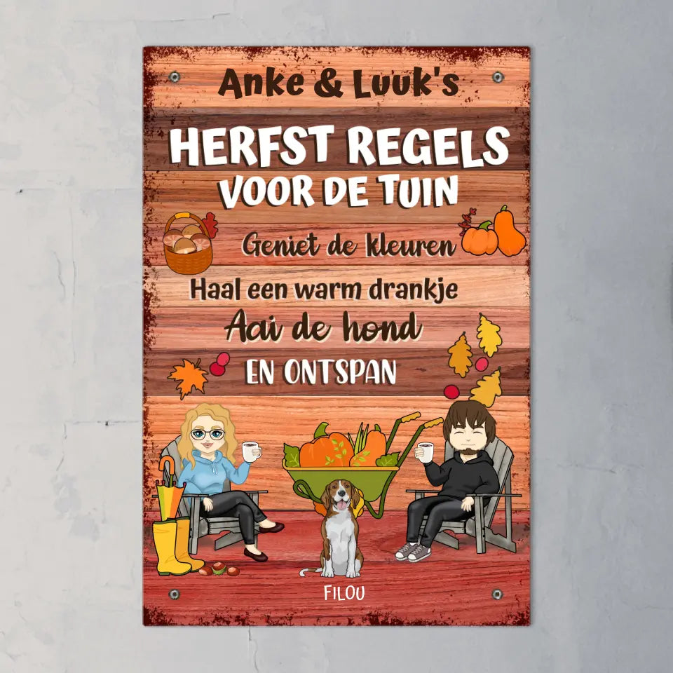 Herfst tuinregels voor koppels - Gepersonaliseerd tuinbordje