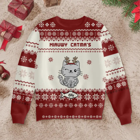 Miauwy Catmas - Gepersonaliseerde Ugly Christmas Sweater - Featured Image