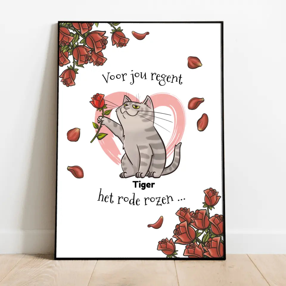 Jouw kat met rozen - Gepersonaliseerde Poster