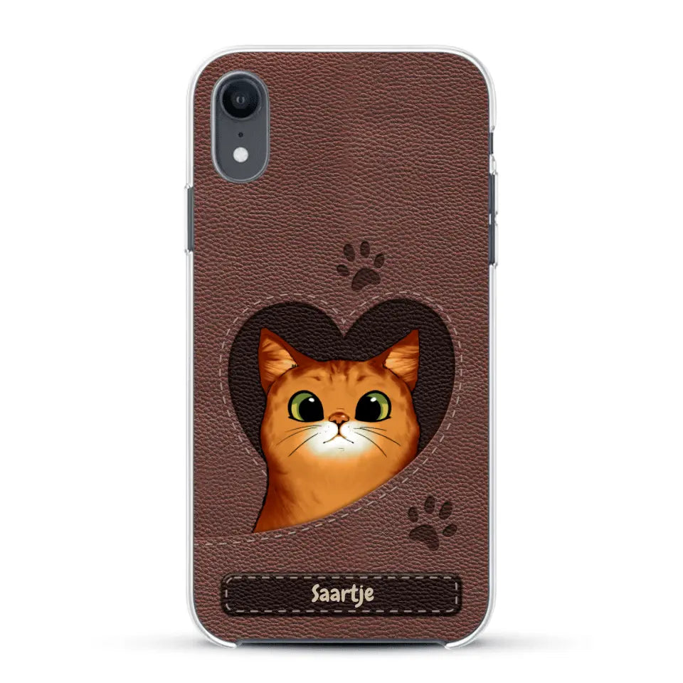 Cat Heart Leather Look - Gepersonaliseerd telefoonhoesje