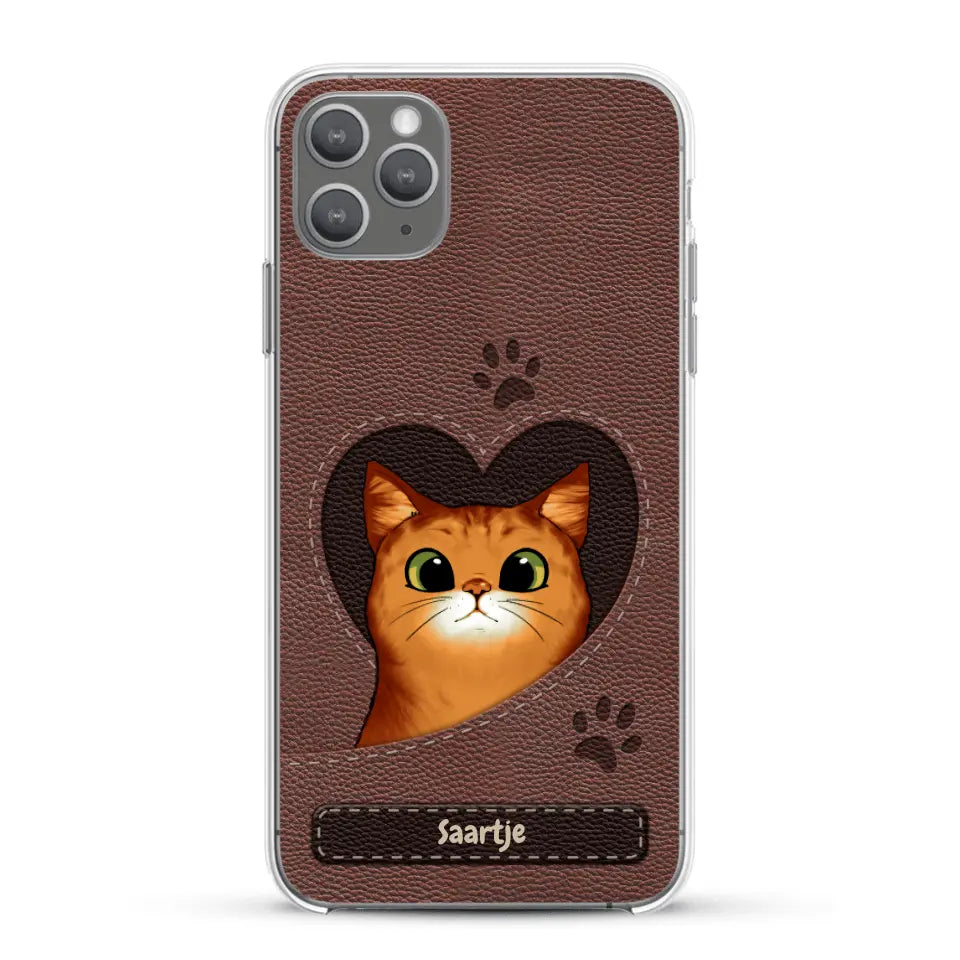 Cat Heart Leather Look - Gepersonaliseerd telefoonhoesje
