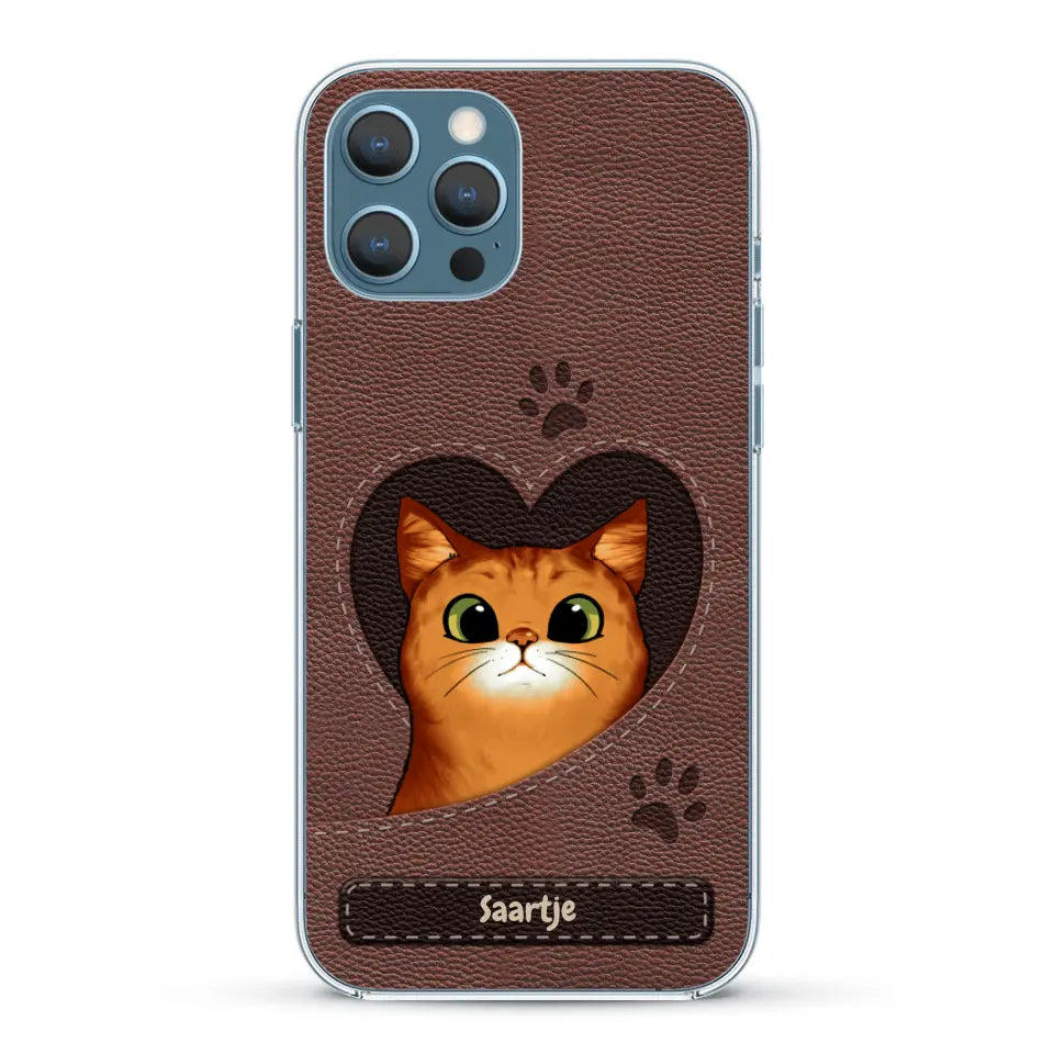 Cat Heart Leather Look - Gepersonaliseerd telefoonhoesje