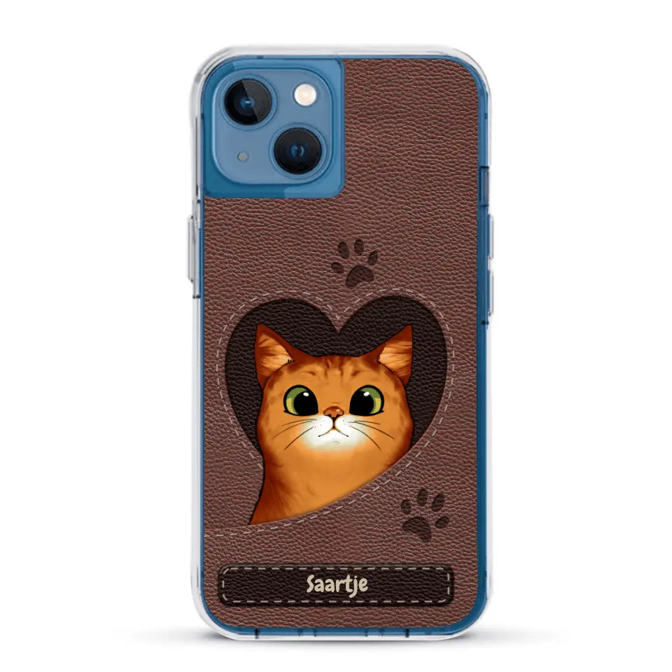 Cat Heart Leather Look - Gepersonaliseerd telefoonhoesje