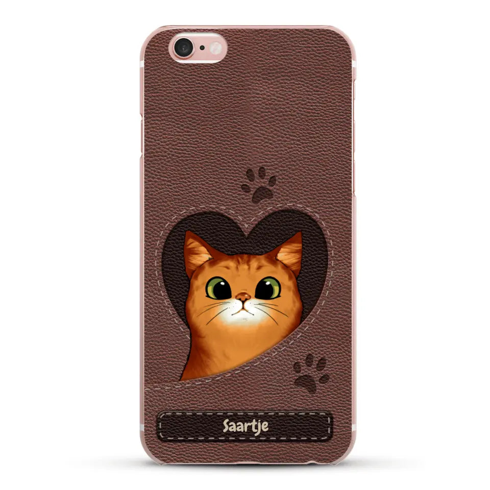 Cat Heart Leather Look - Gepersonaliseerd telefoonhoesje