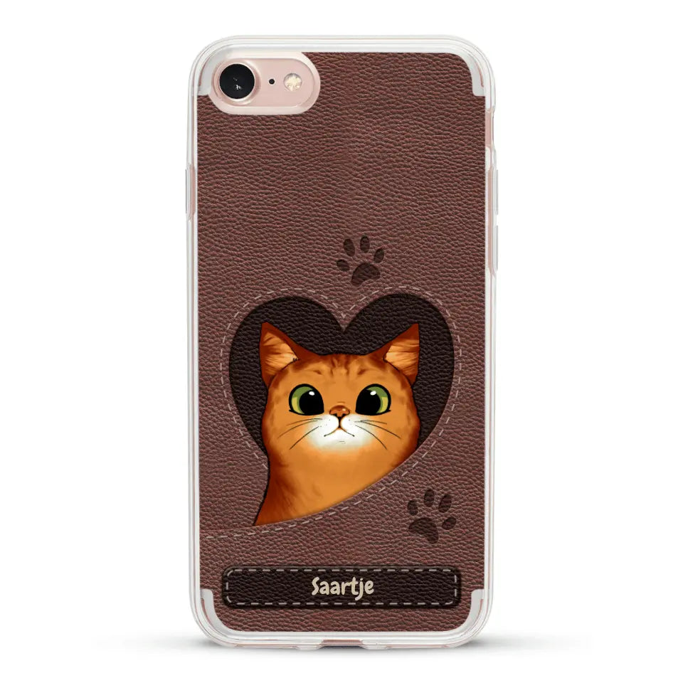 Cat Heart Leather Look - Gepersonaliseerd telefoonhoesje