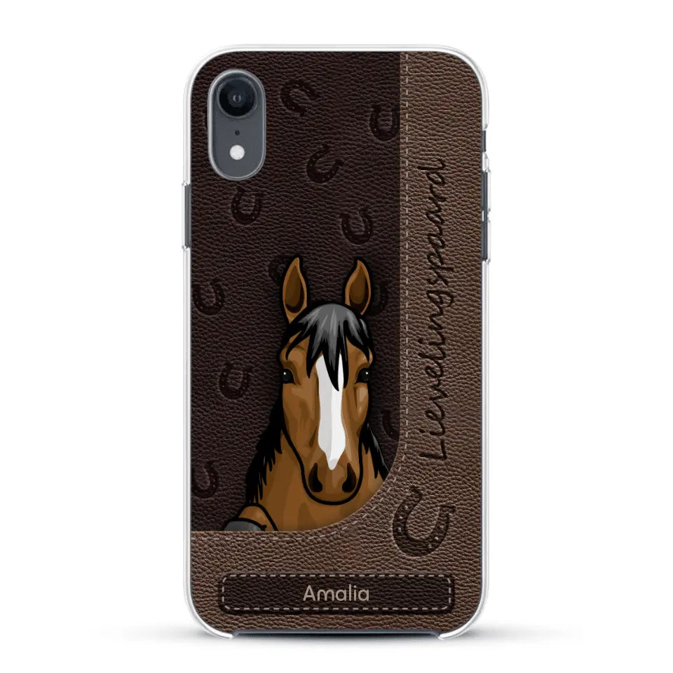 Spionerende paarden Leather Look - Gepersonaliseerd telefoonhoesje
