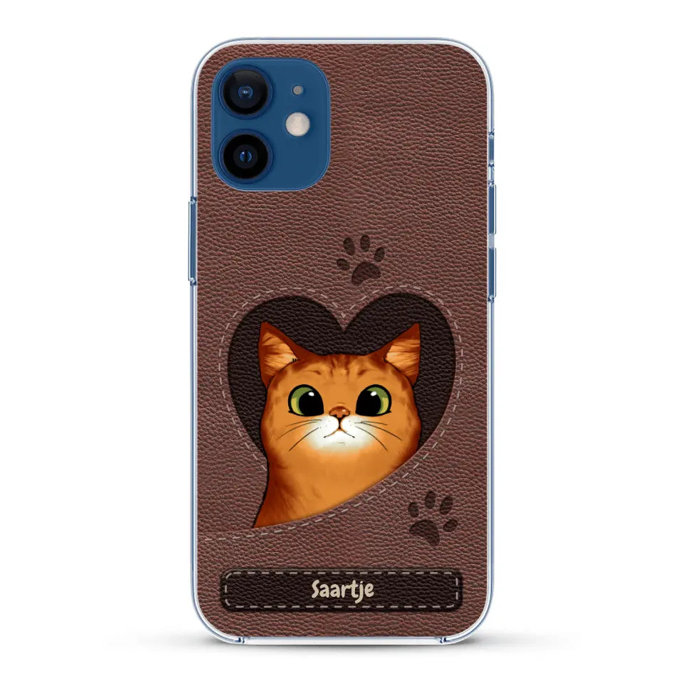 Cat Heart Leather Look - Gepersonaliseerd telefoonhoesje