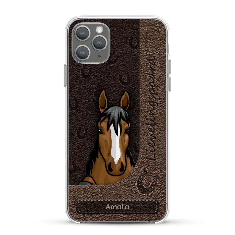 Spionerende paarden Leather Look - Gepersonaliseerd telefoonhoesje