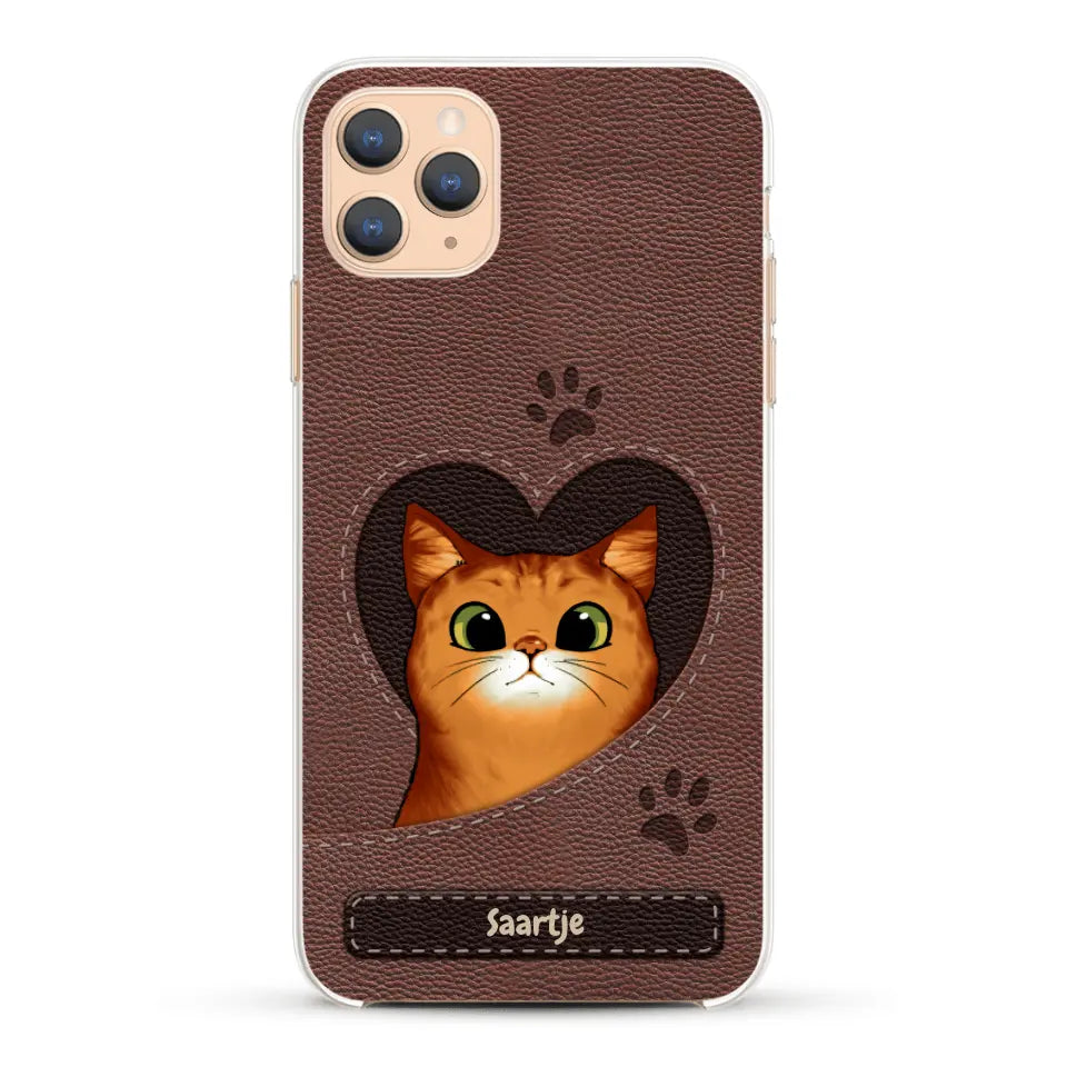 Cat Heart Leather Look - Gepersonaliseerd telefoonhoesje
