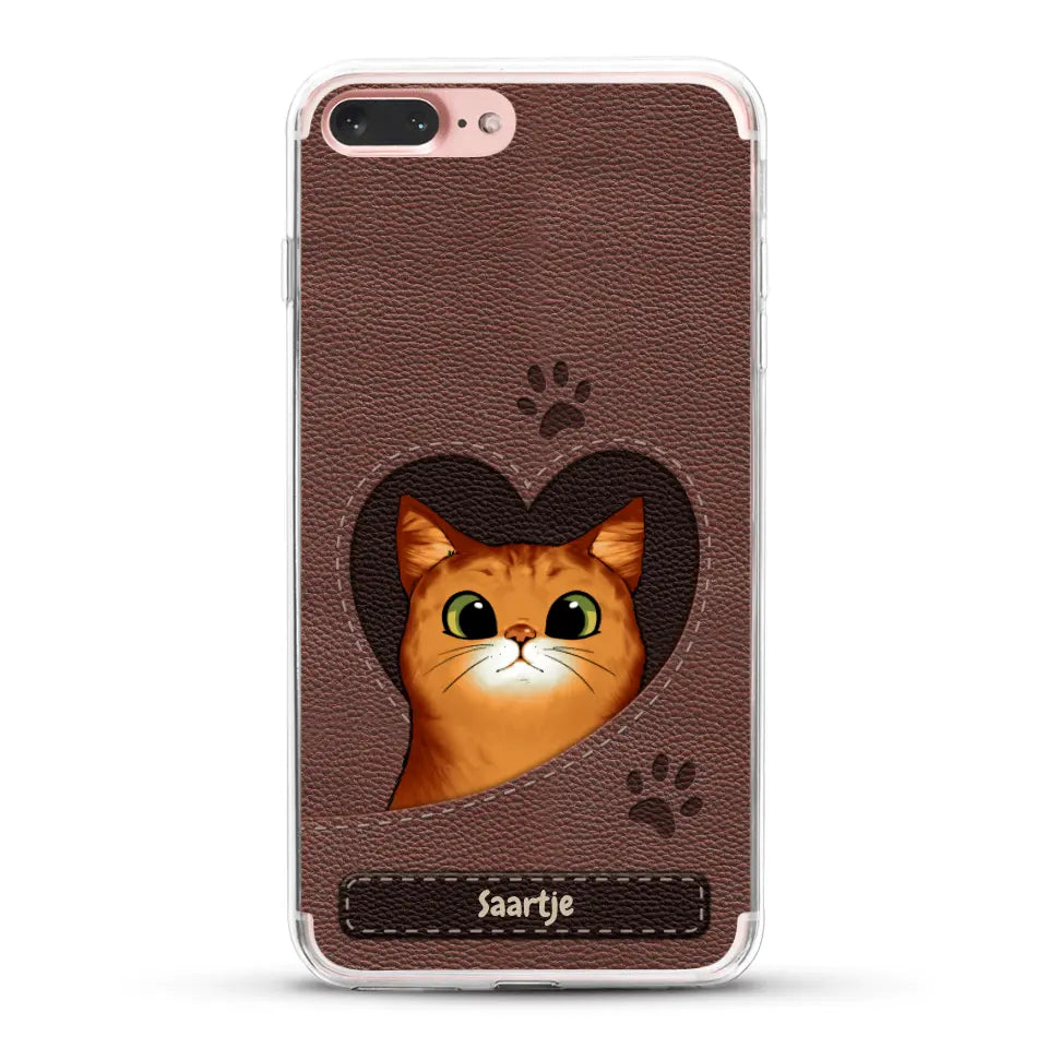 Cat Heart Leather Look - Gepersonaliseerd telefoonhoesje