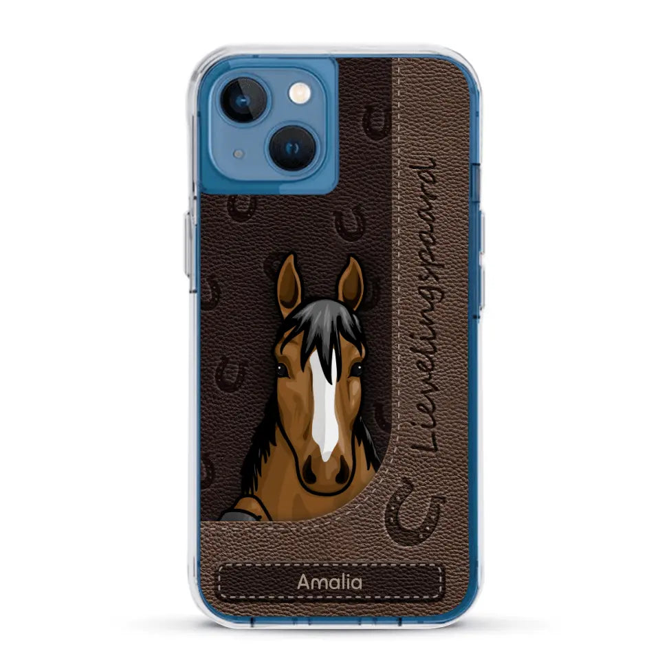 Spionerende paarden Leather Look - Gepersonaliseerd telefoonhoesje