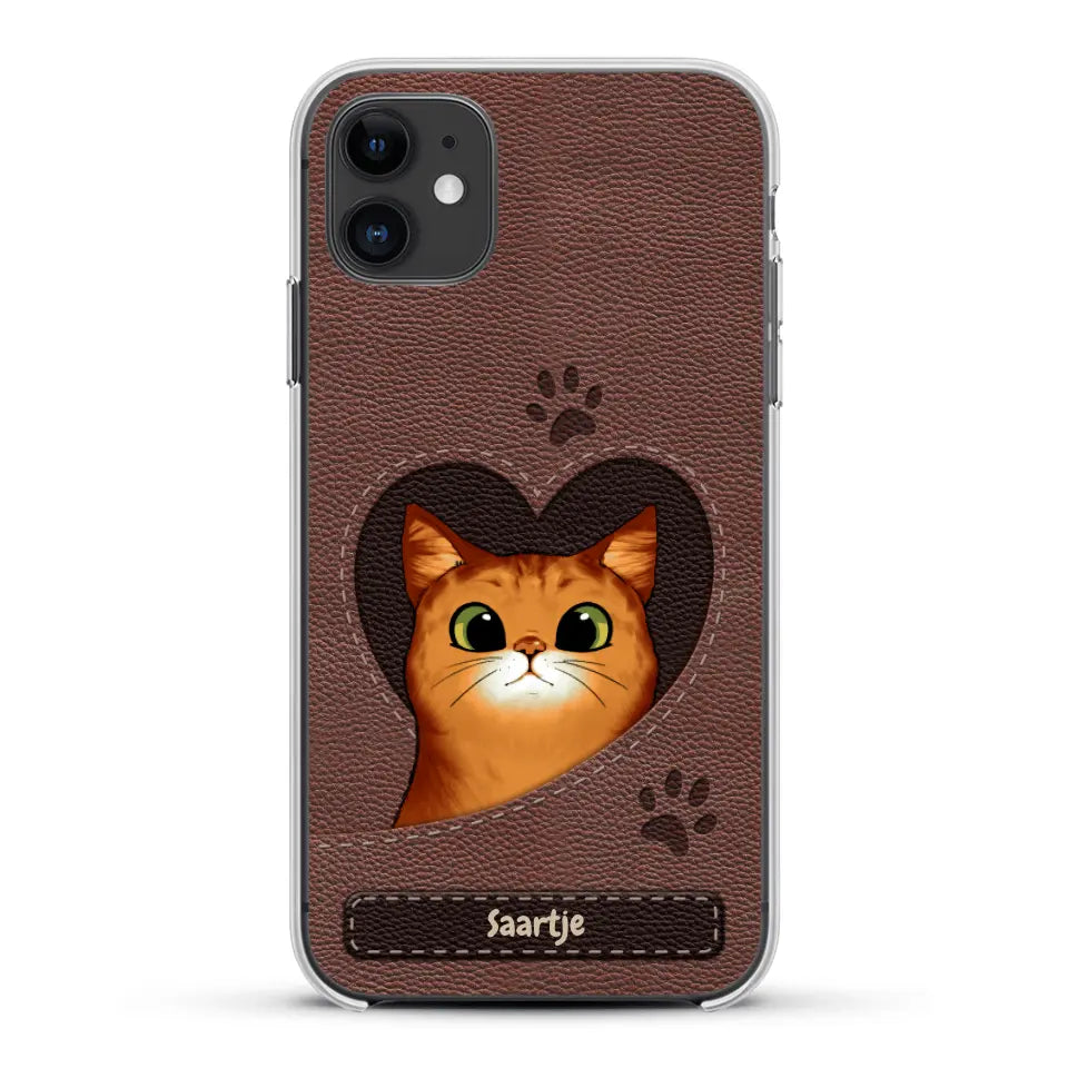 Cat Heart Leather Look - Gepersonaliseerd telefoonhoesje