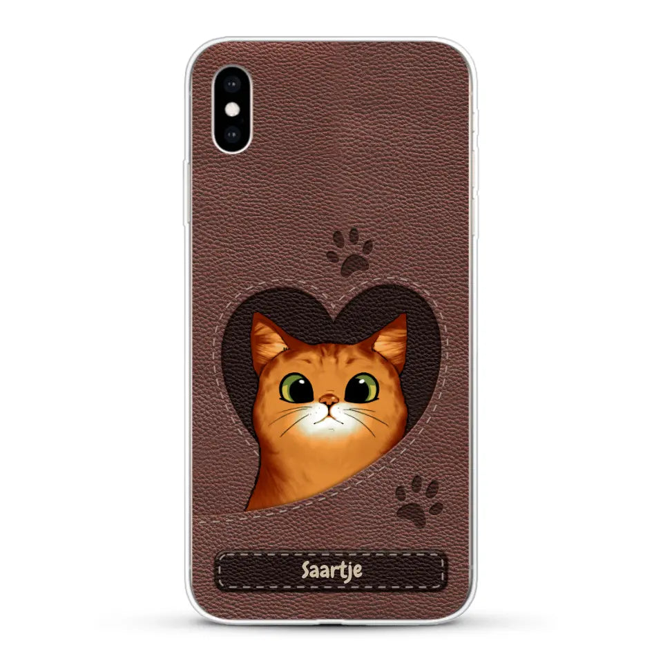 Cat Heart Leather Look - Gepersonaliseerd telefoonhoesje