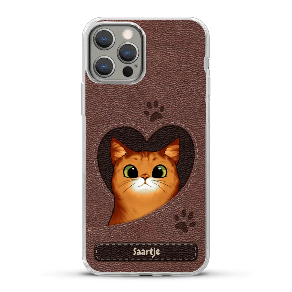 Cat Heart Leather Look - Gepersonaliseerd telefoonhoesje