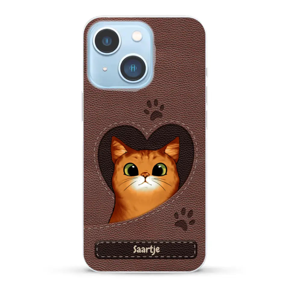 Cat Heart Leather Look - Gepersonaliseerd telefoonhoesje
