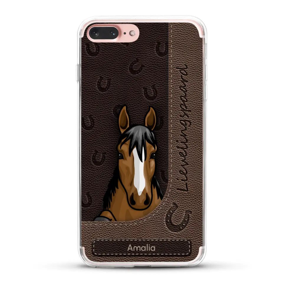 Spionerende paarden Leather Look - Gepersonaliseerd telefoonhoesje
