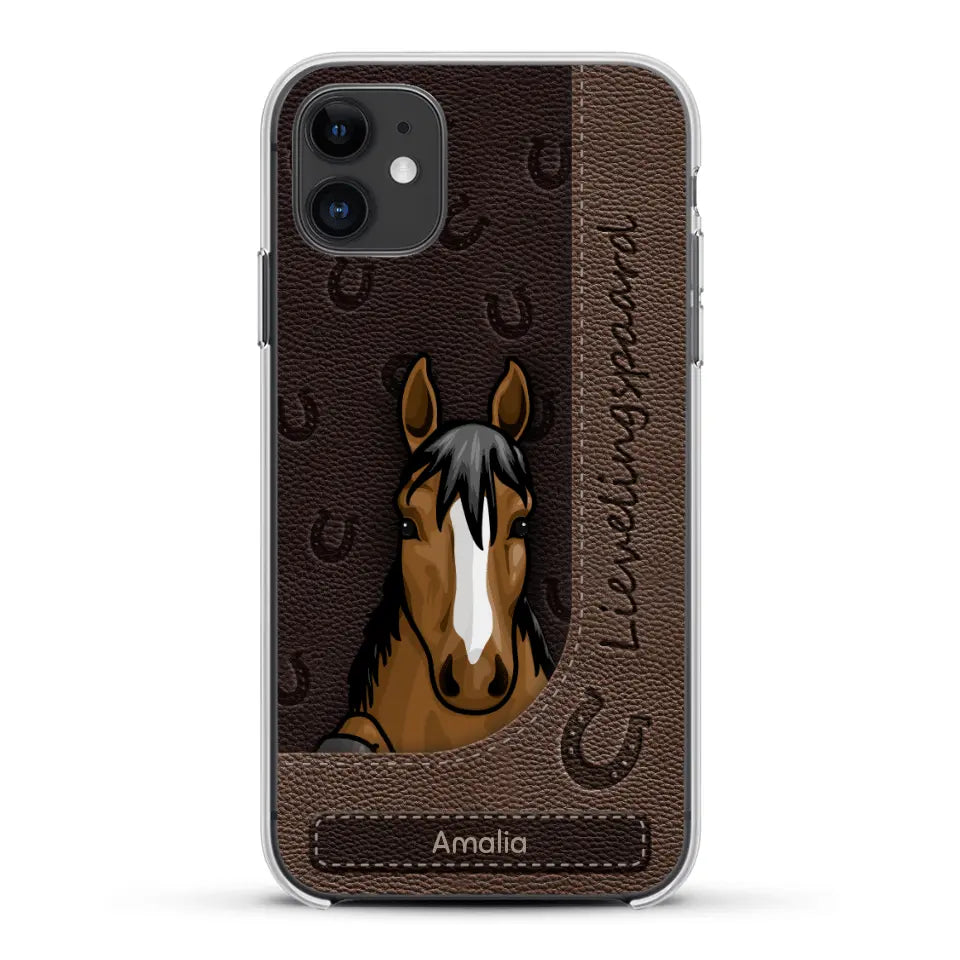 Spionerende paarden Leather Look - Gepersonaliseerd telefoonhoesje