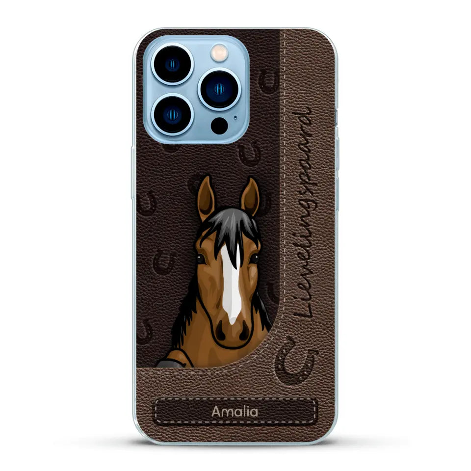 Spionerende paarden Leather Look - Gepersonaliseerd telefoonhoesje