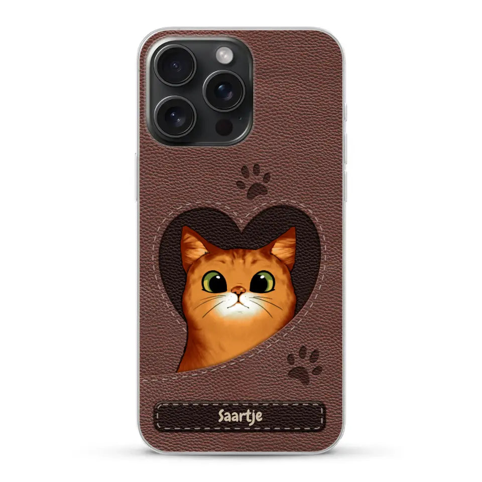 Cat Heart Leather Look - Gepersonaliseerd telefoonhoesje