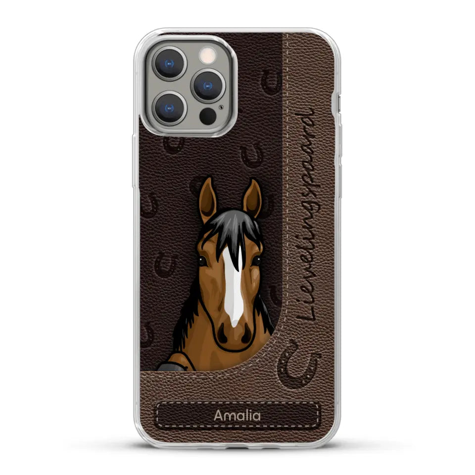 Spionerende paarden Leather Look - Gepersonaliseerd telefoonhoesje