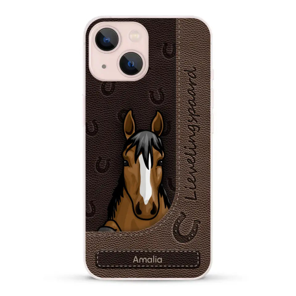 Spionerende paarden Leather Look - Gepersonaliseerd telefoonhoesje