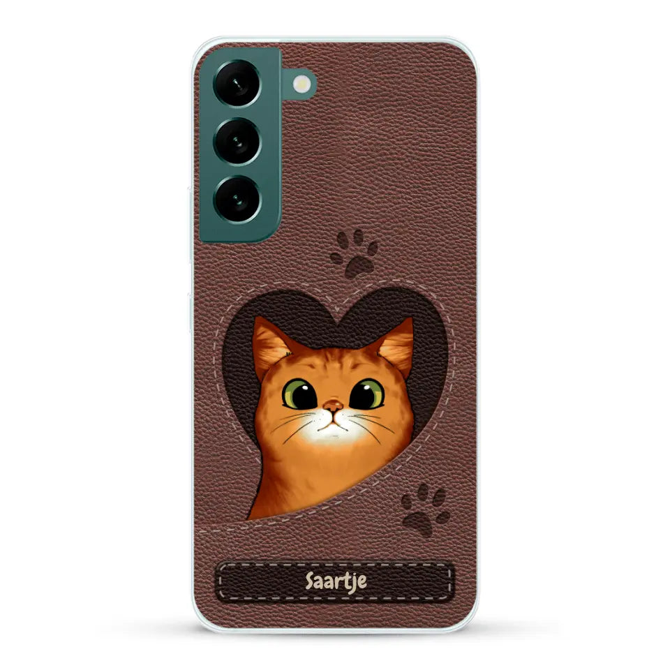 Cat Heart Leather Look - Gepersonaliseerd telefoonhoesje