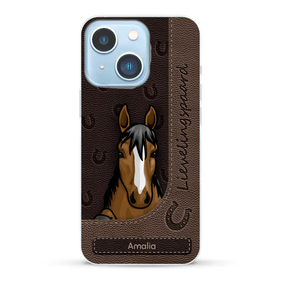 Spionerende paarden Leather Look - Gepersonaliseerd telefoonhoesje