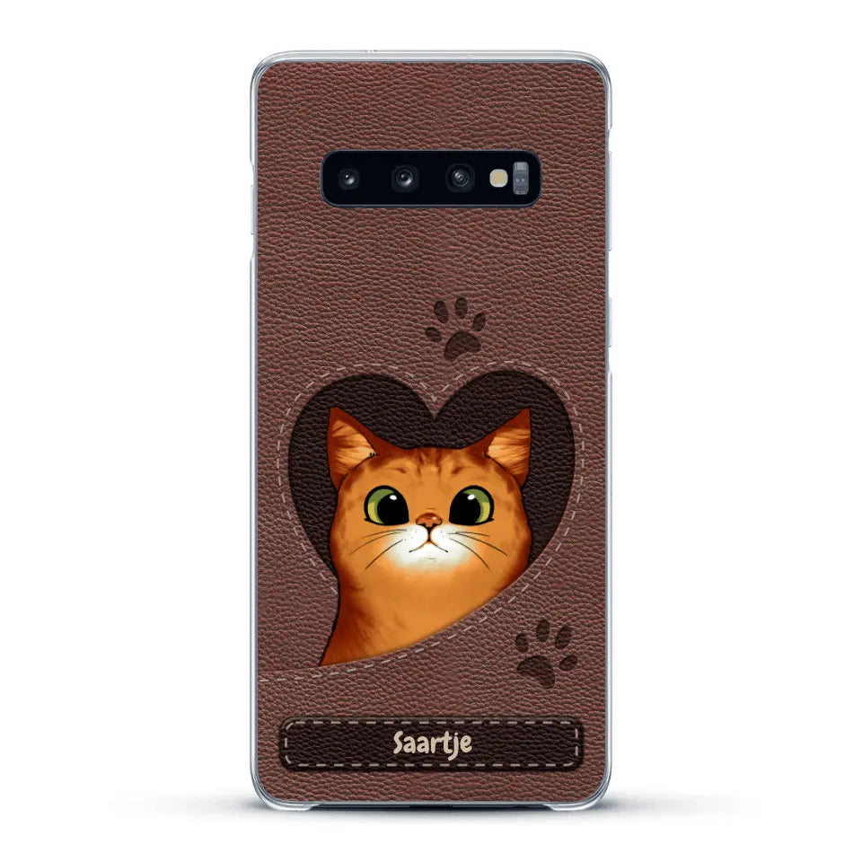 Cat Heart Leather Look - Gepersonaliseerd telefoonhoesje