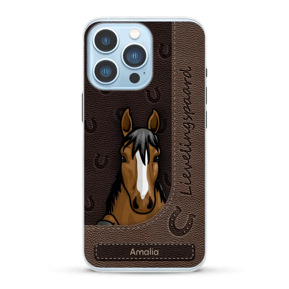 Spionerende paarden Leather Look - Gepersonaliseerd telefoonhoesje