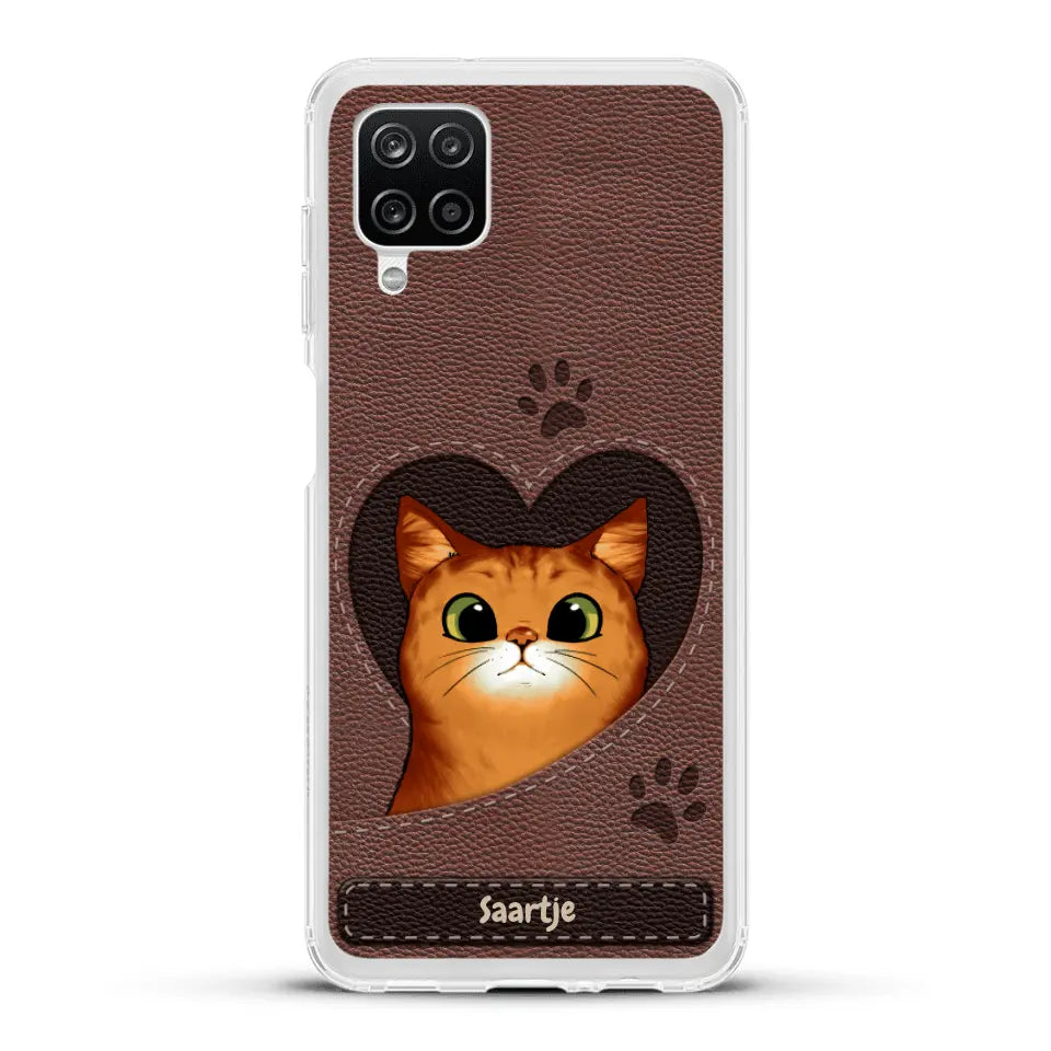 Cat Heart Leather Look - Gepersonaliseerd telefoonhoesje