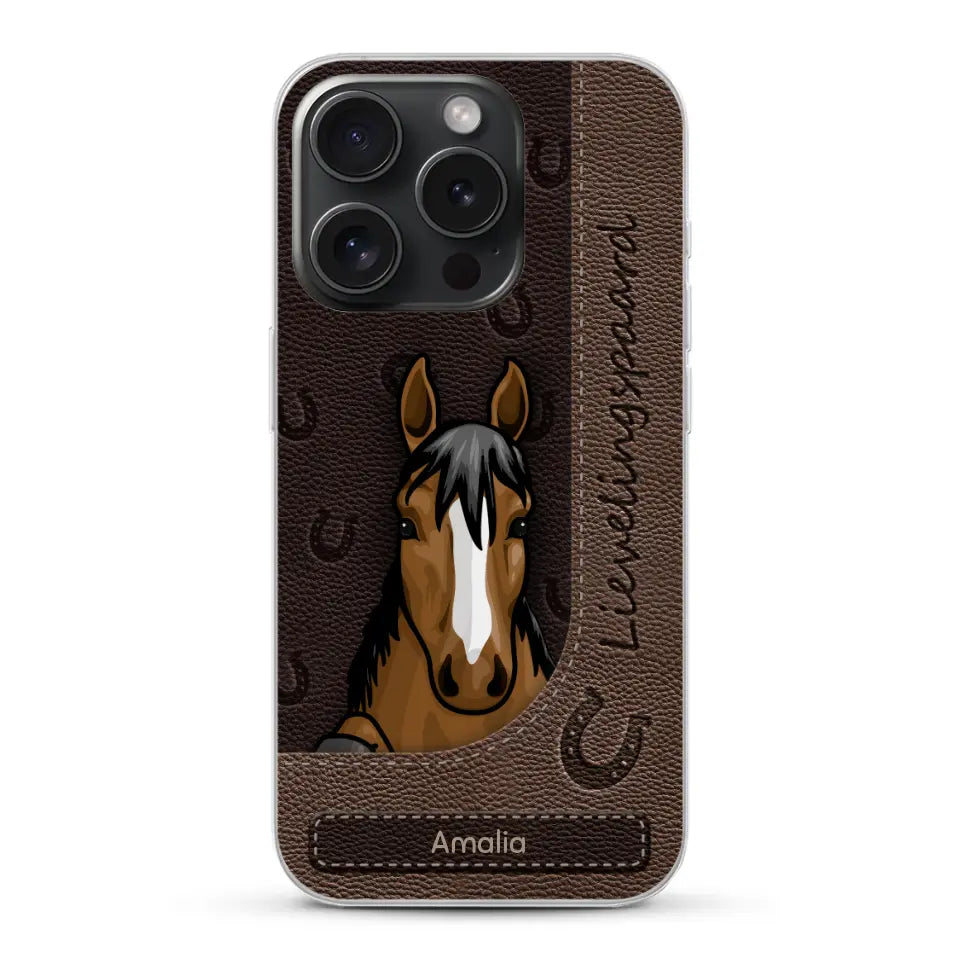 Spionerende paarden Leather Look - Gepersonaliseerd telefoonhoesje