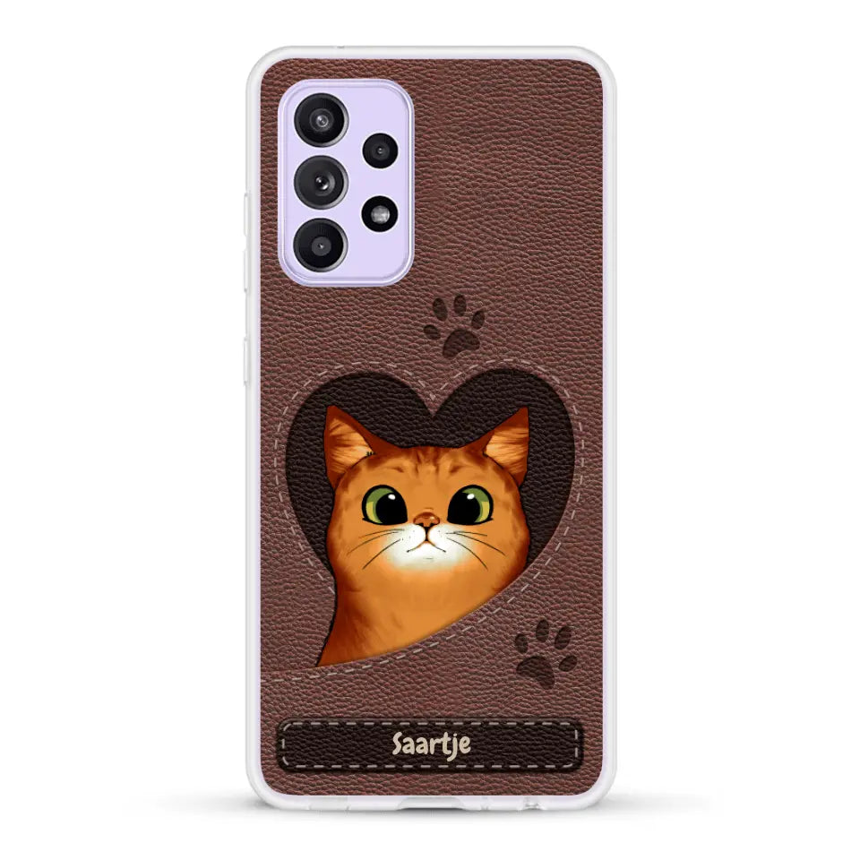 Cat Heart Leather Look - Gepersonaliseerd telefoonhoesje