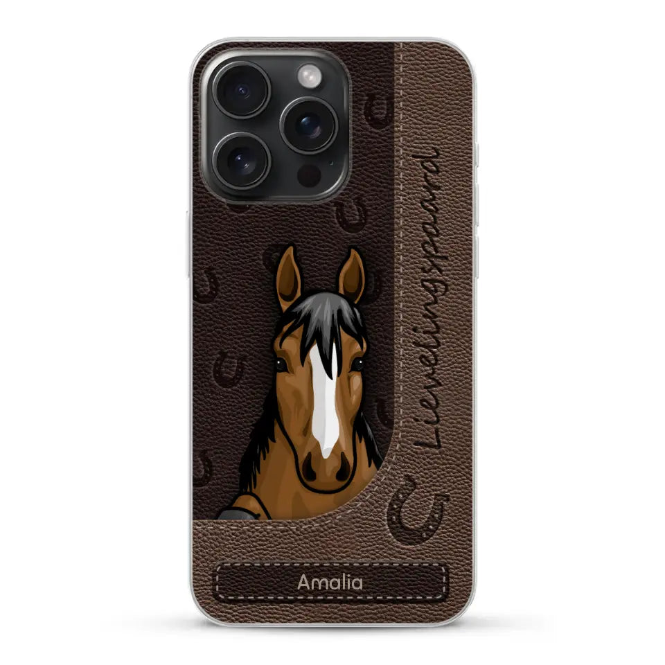 Spionerende paarden Leather Look - Gepersonaliseerd telefoonhoesje