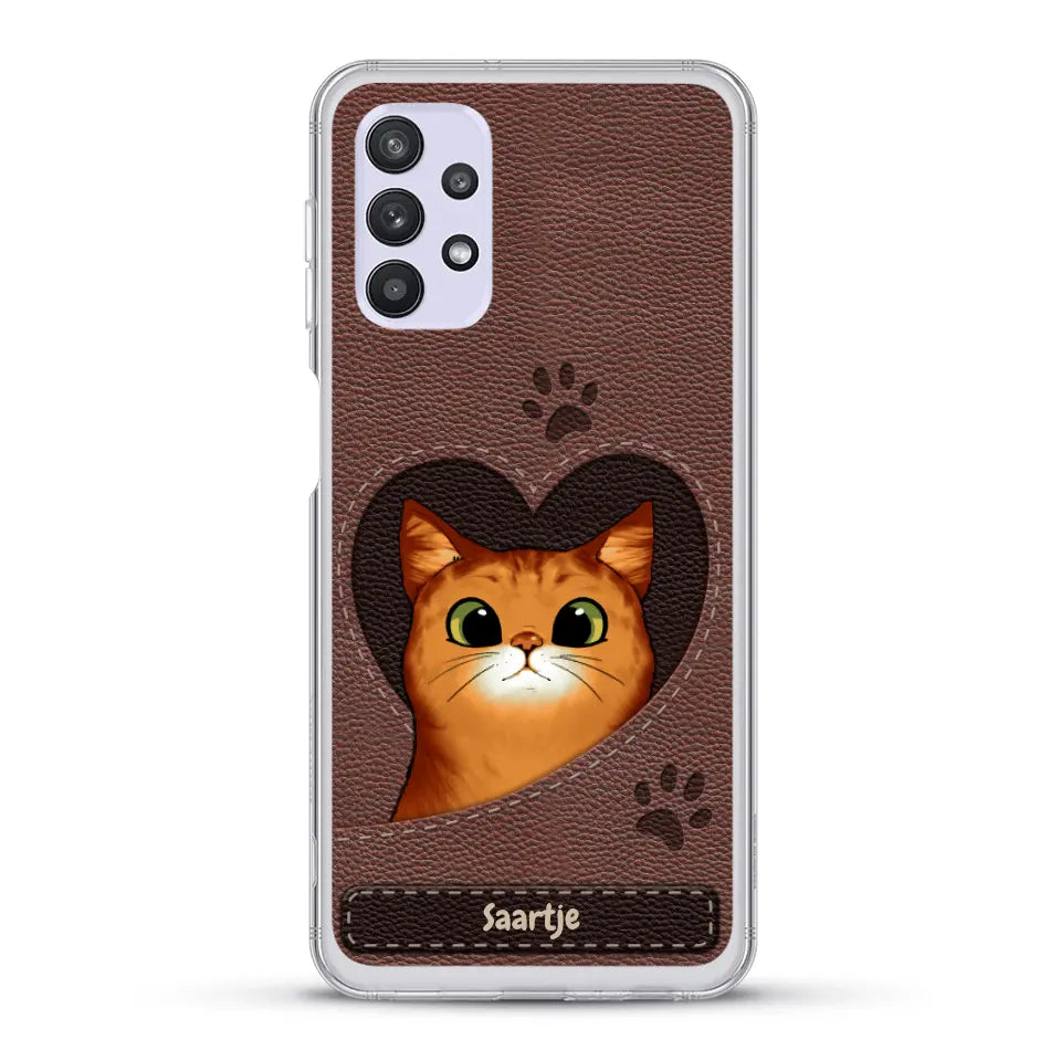 Cat Heart Leather Look - Gepersonaliseerd telefoonhoesje
