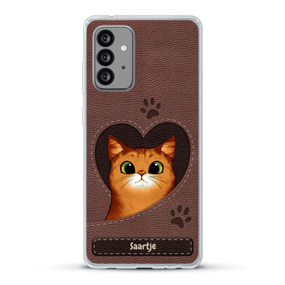 Cat Heart Leather Look - Gepersonaliseerd telefoonhoesje